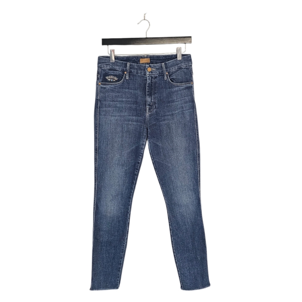 MOTHER High Waisted Double Looker Ankle Fray Fruit Carts Blue Skinny Jeans 27